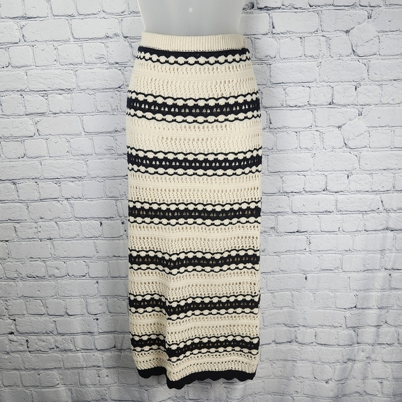 Freshman Dresses & Skirts - Freshman Black and Cream Striped Midi Skirt